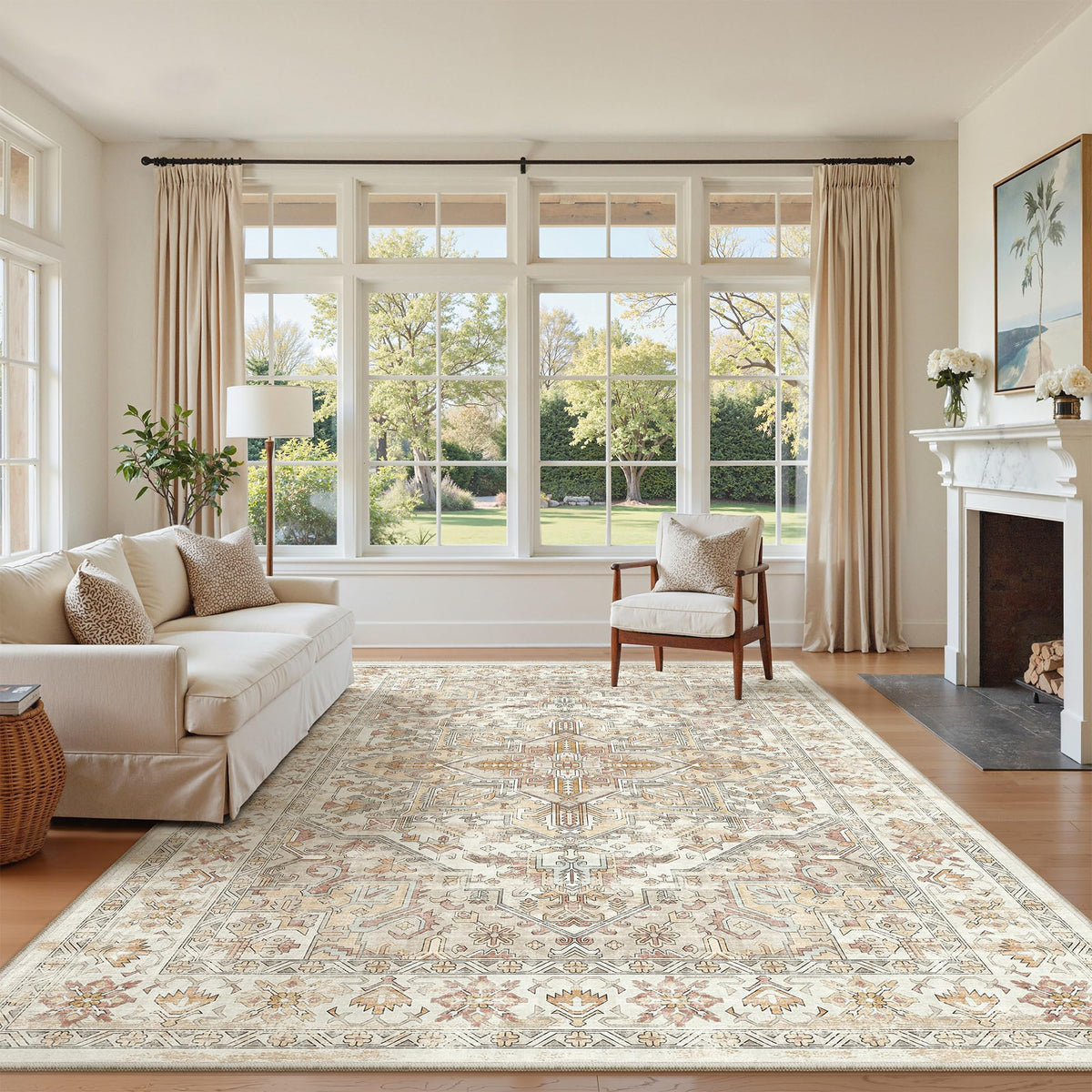 5x7 Area Rugs for Living Room (Orange/Beige / 5' x 7' (Rectangular))