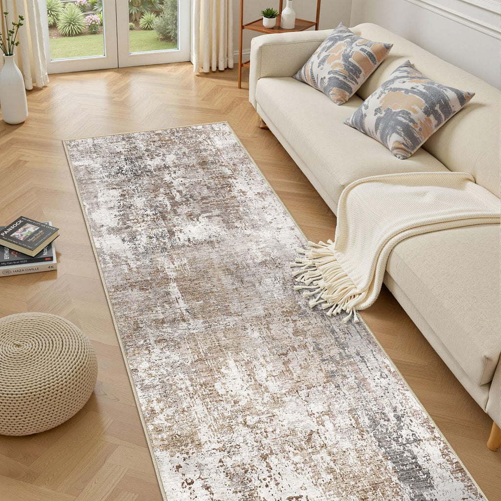 3x12 Washable Runner Rug for Hallway (Brown/Grey/Red / 3' x 12' (Runner))