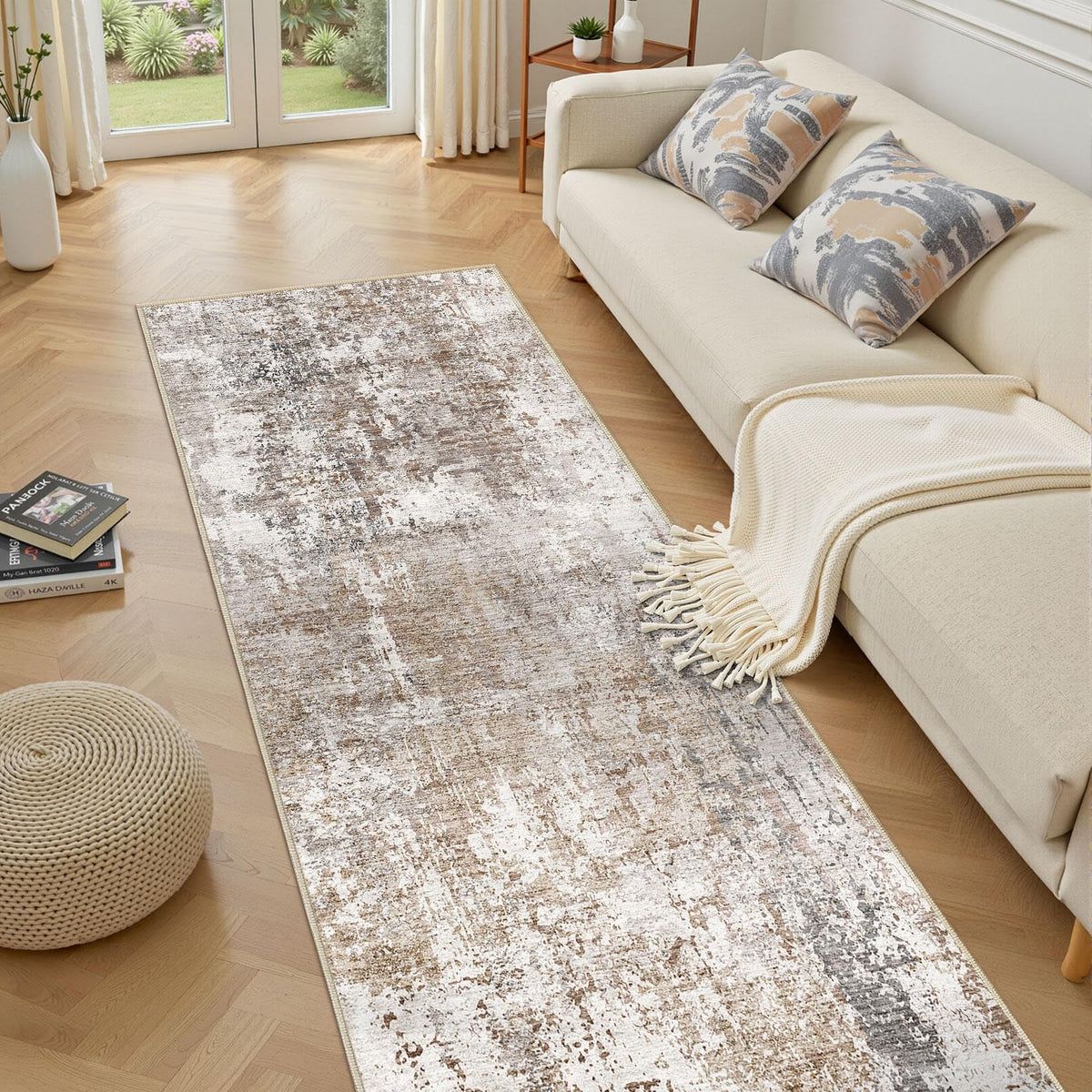 3x12 Washable Runner Rug for Hallway (Brown/Grey/Red / 3' x 12' (Runner))