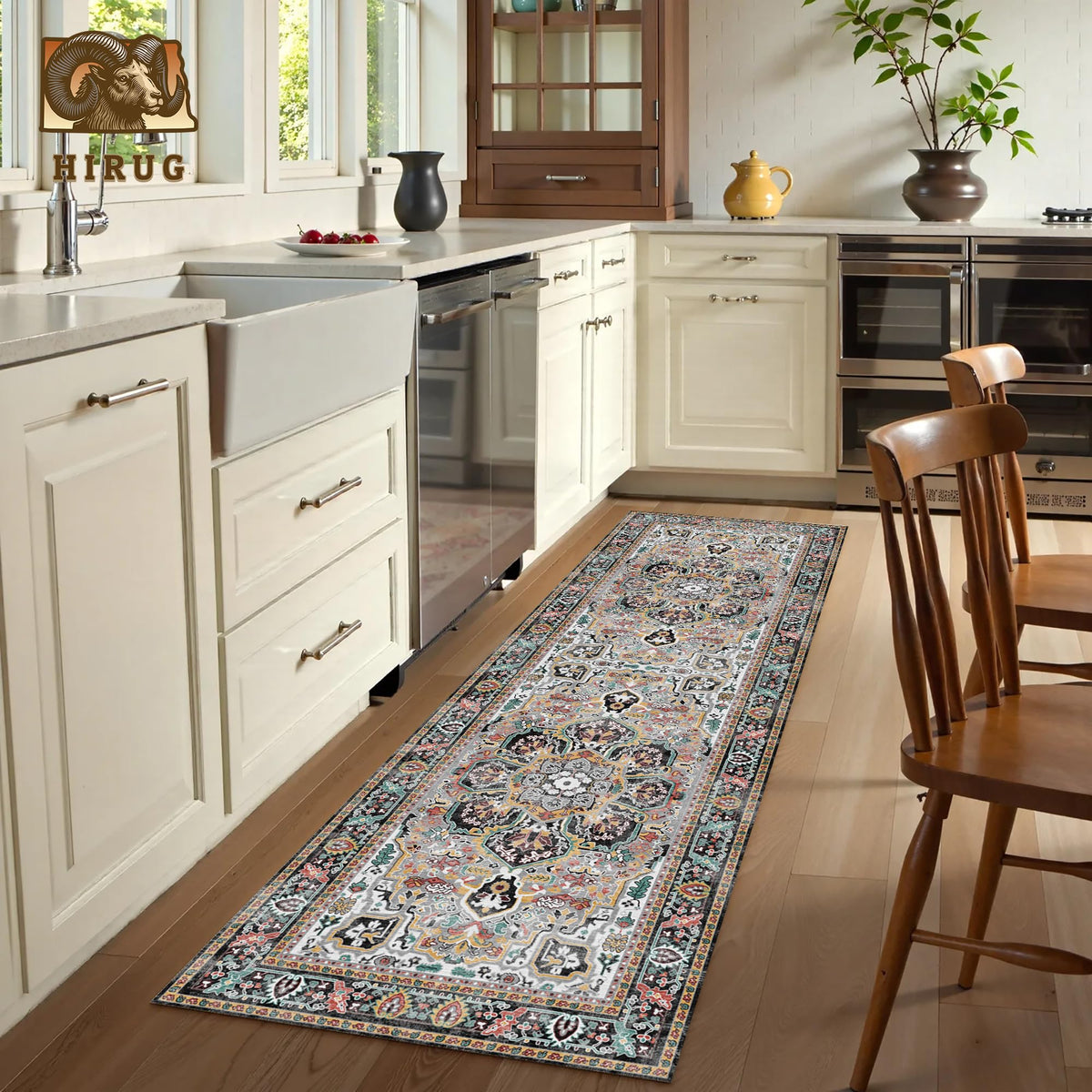Washable Area Rug 2'6'' x 8' Vintage Traditional Persian Mat (Slate and Multicolor / 2'6" x 8' (Rectangular))