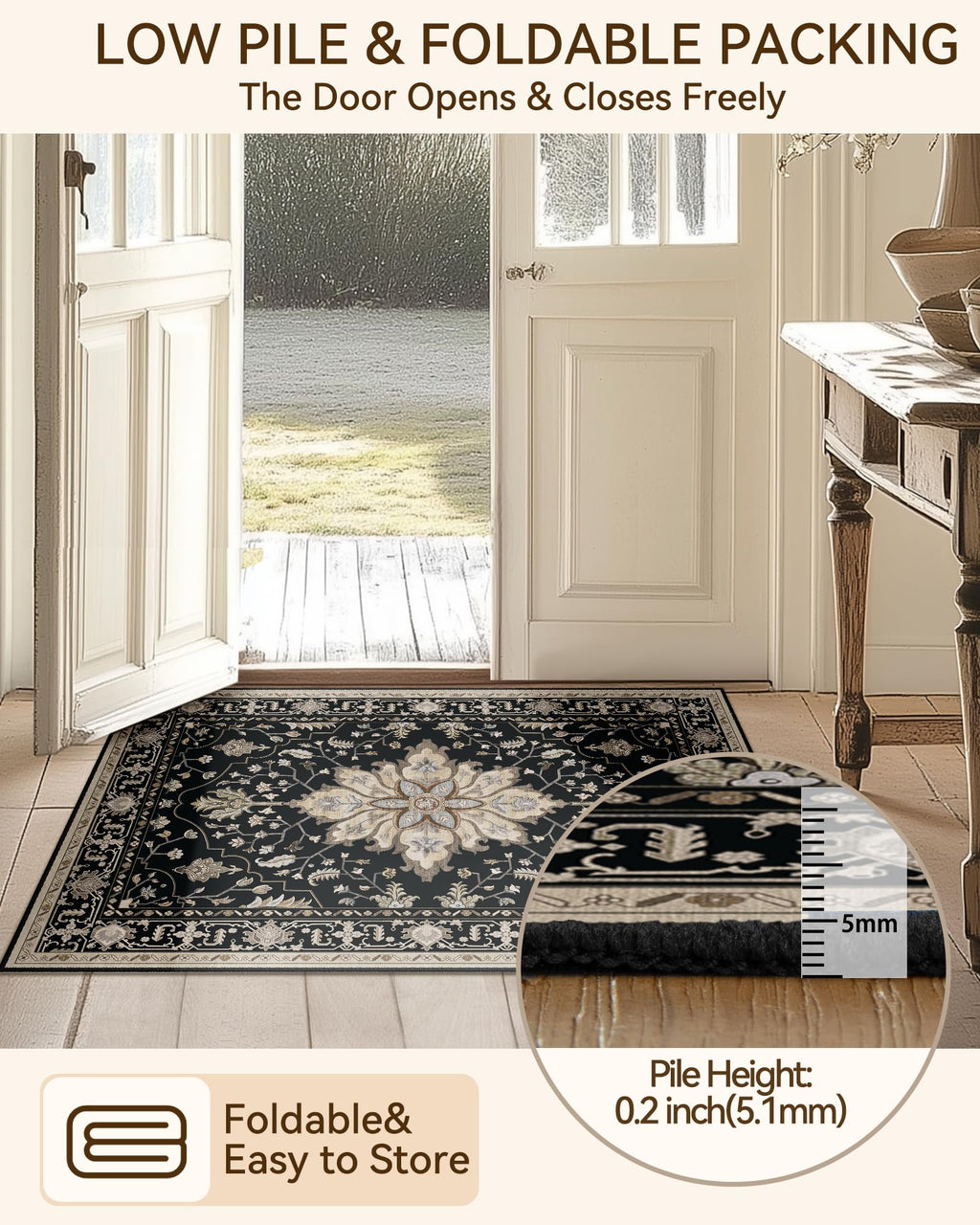 Washable Area Rug (Black/Neutral / 2' x 6' (Rectangular))