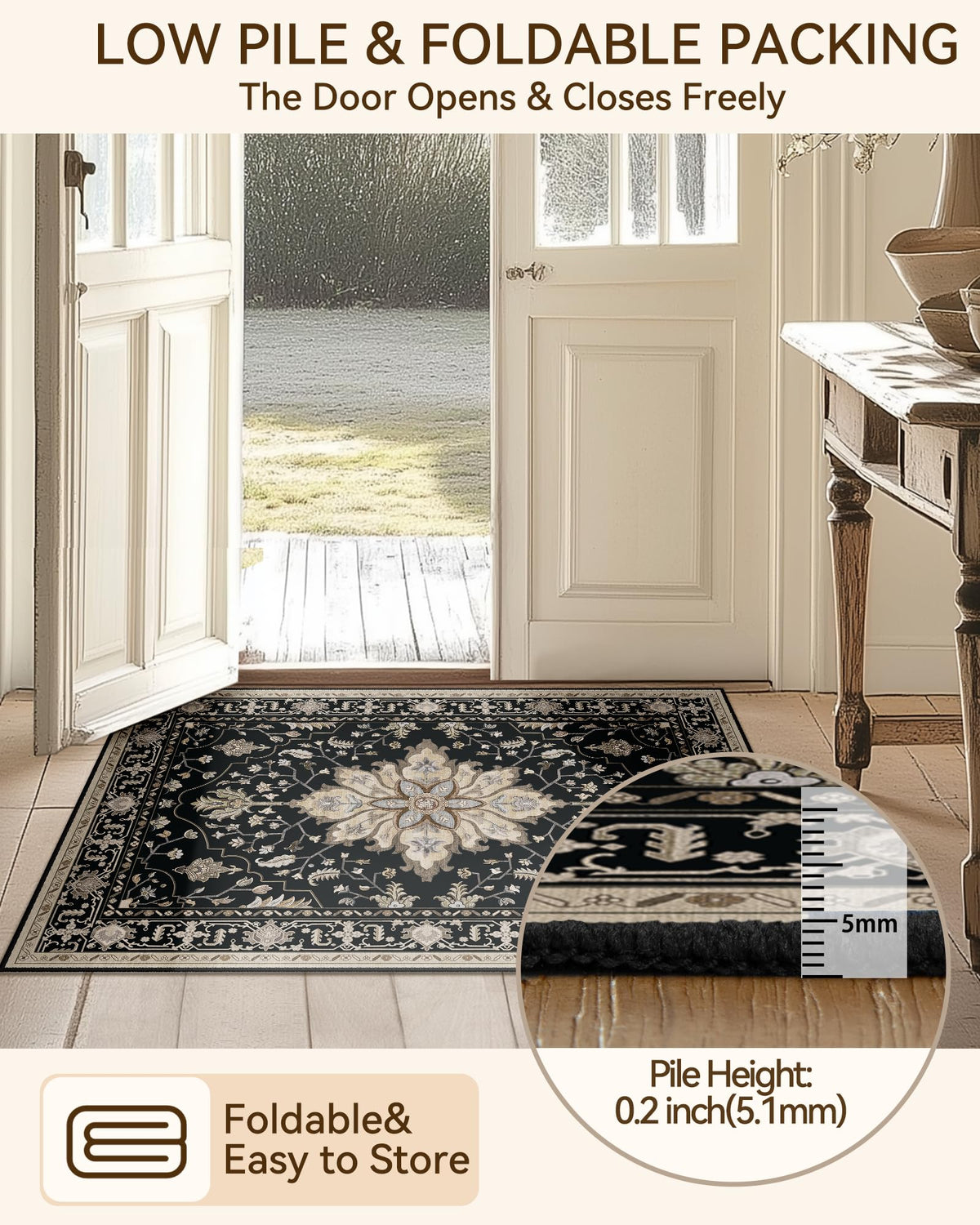Washable Area Rug (Black/Neutral / 2' x 6' (Rectangular))