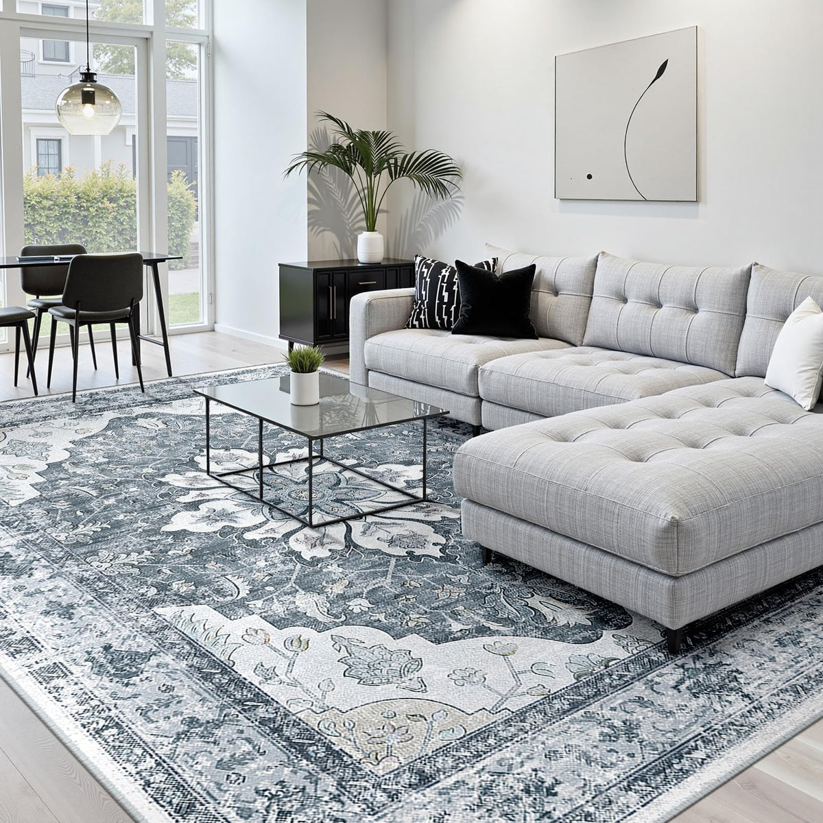 Washable Area Rug (Grey/White/Beige / 8' x 10' (Rectangular))
