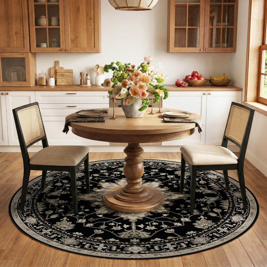 Washable Area Rug (Black/Neutral / 6' (Round))