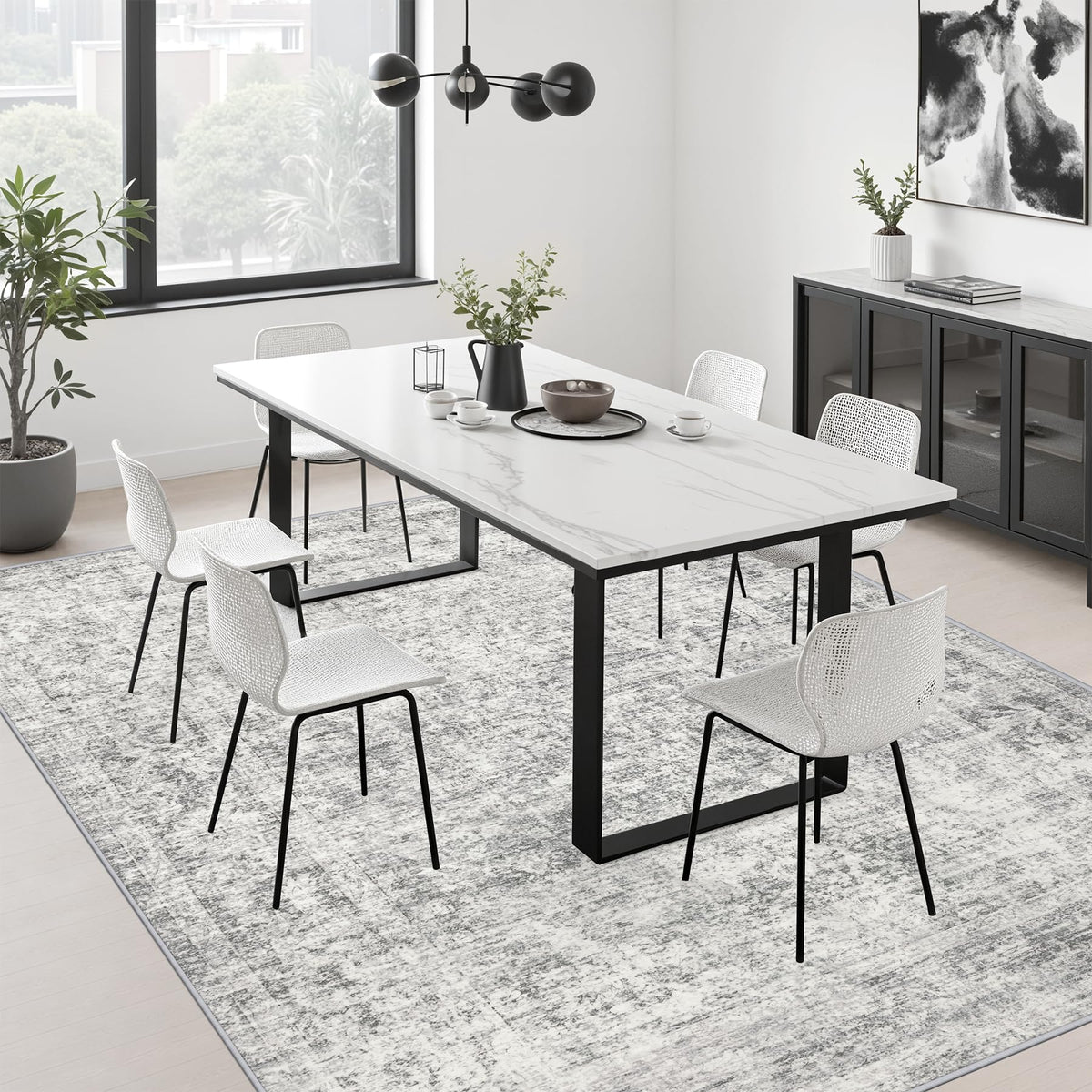 9x12 Area Rug Living Room (Retro Black Grey / 9' x 12' (Rectangular))