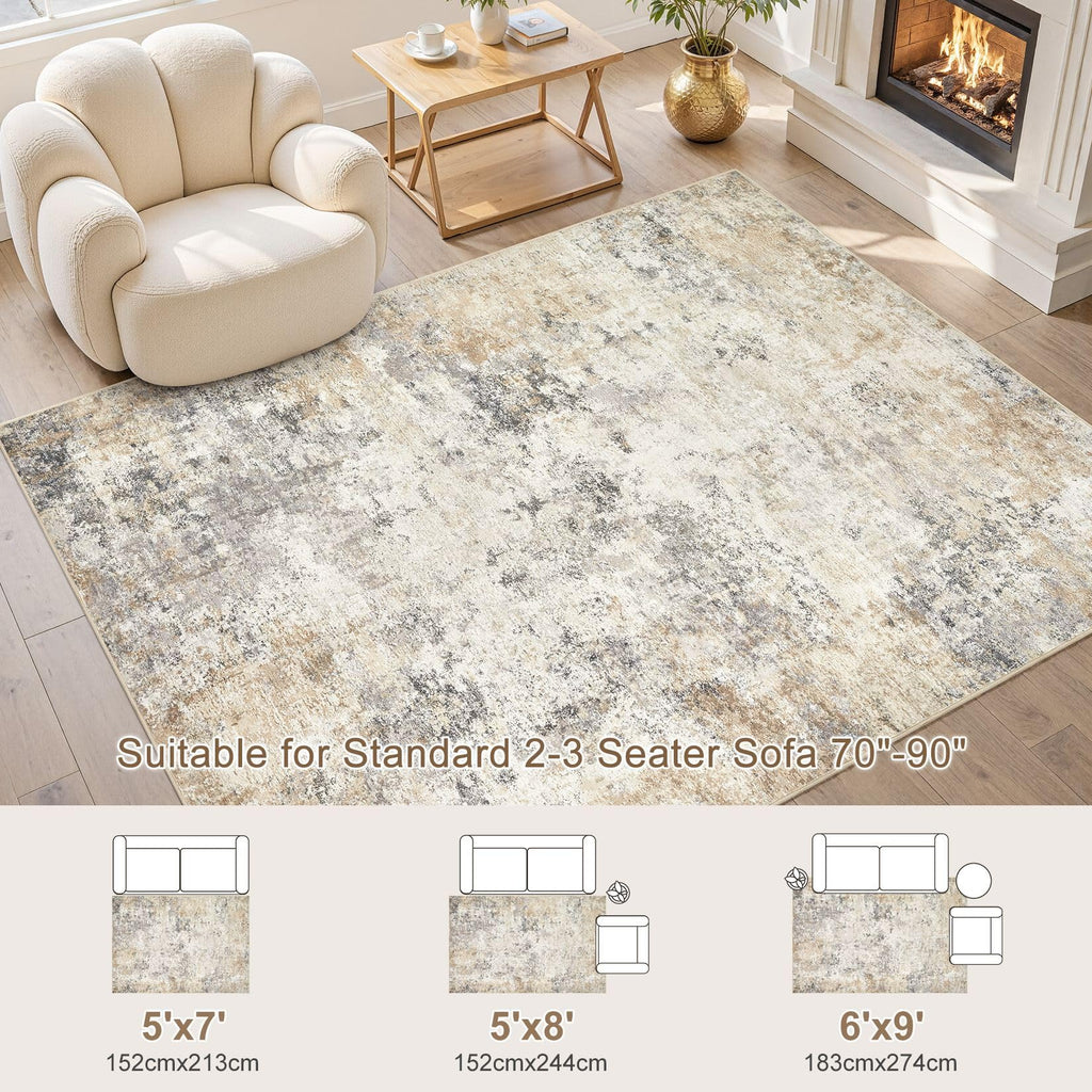 5x8 Area Rug Living Room Rugs (Golden Grey / 5' x 8' (Rectangular))