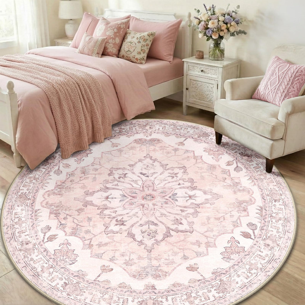 Washable Area Rug (Pink / 6' (Round))