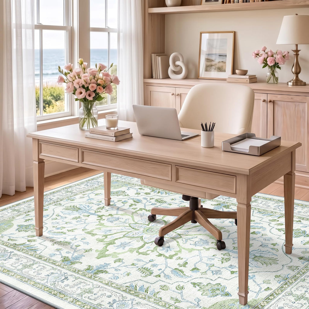 Washable Area Rug (Green/White/Blue / 6' x 9' (Rectangular))