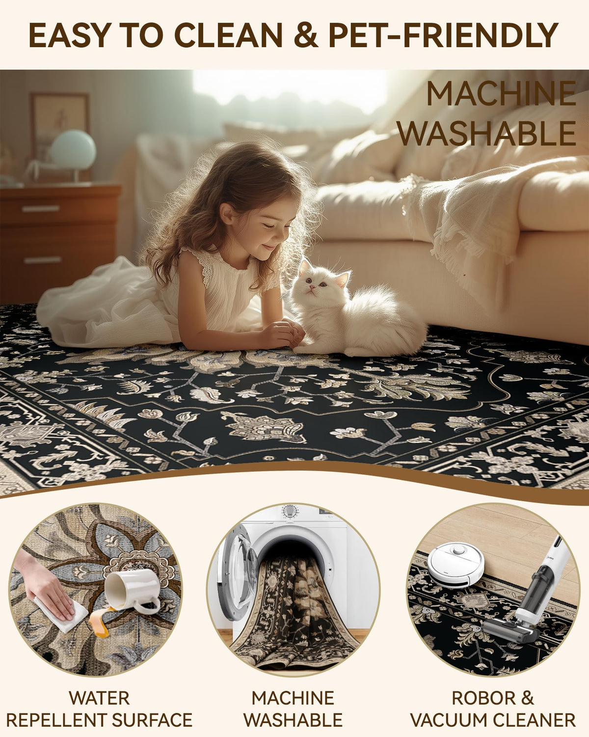 Washable Area Rug (Black/Neutral / 2' x 6' (Rectangular))