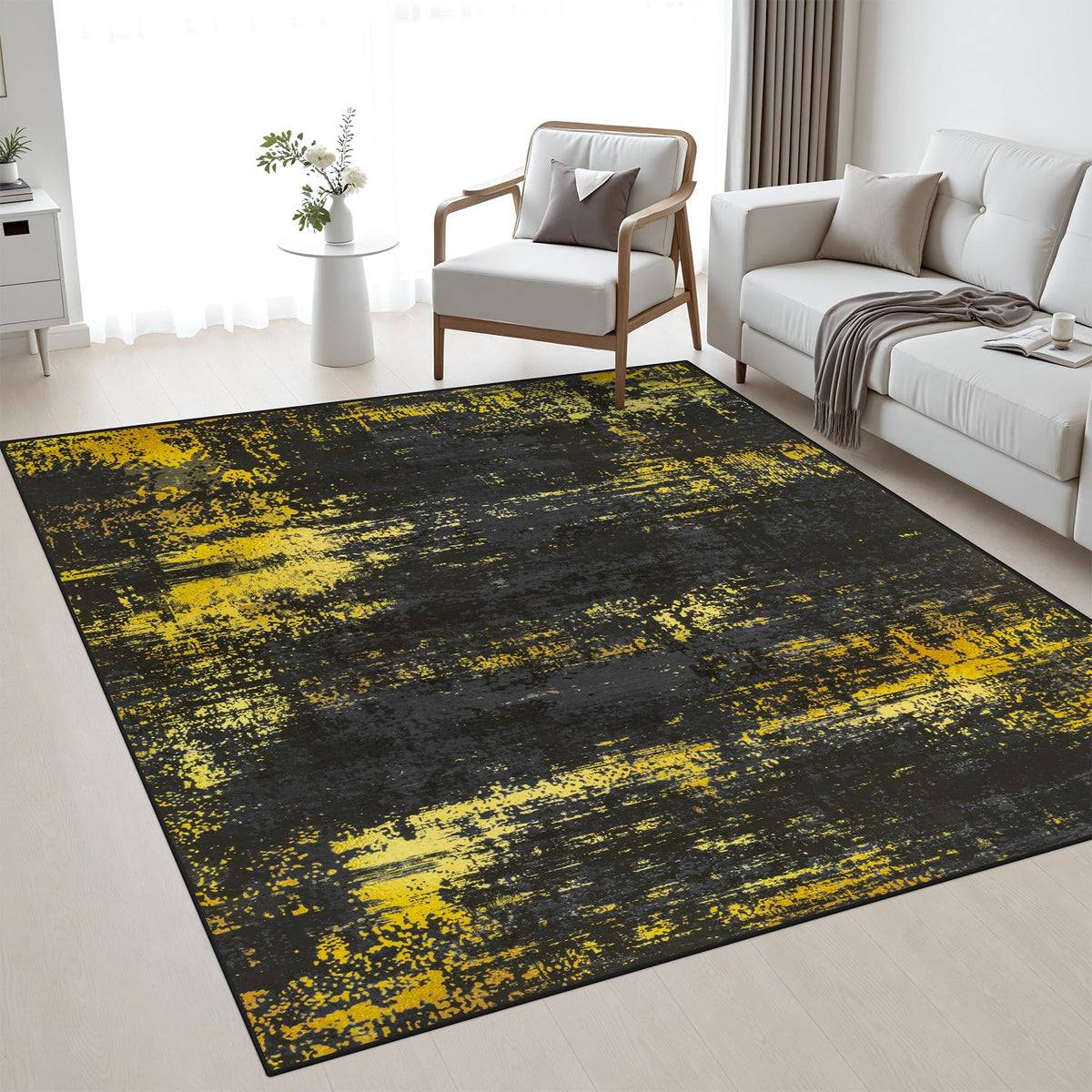 Area Rug Living Room (Dark Black Gold / 4' x 4' (Square))