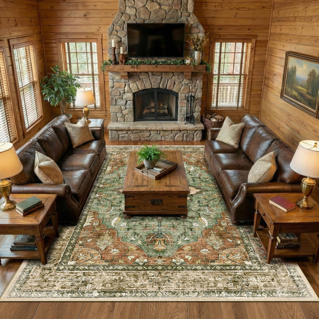 Washable Area Rug (Brick/Brown/Green / 10' x 12' (Rectangular))