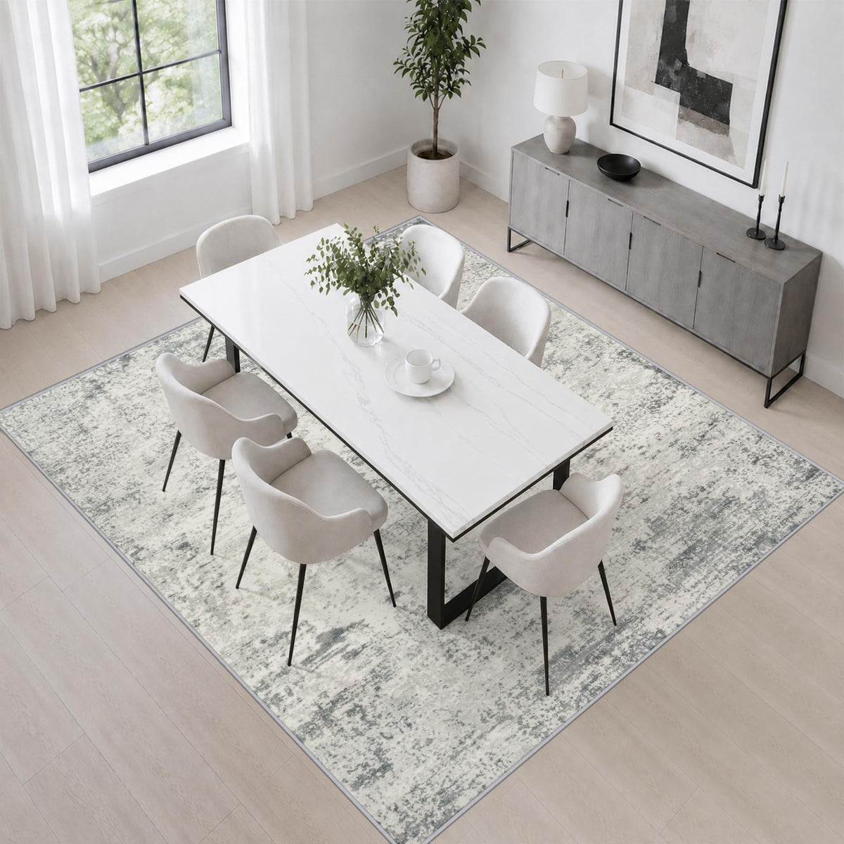 Area Rug Living Room (Grey White / 4' x 4' (Square))
