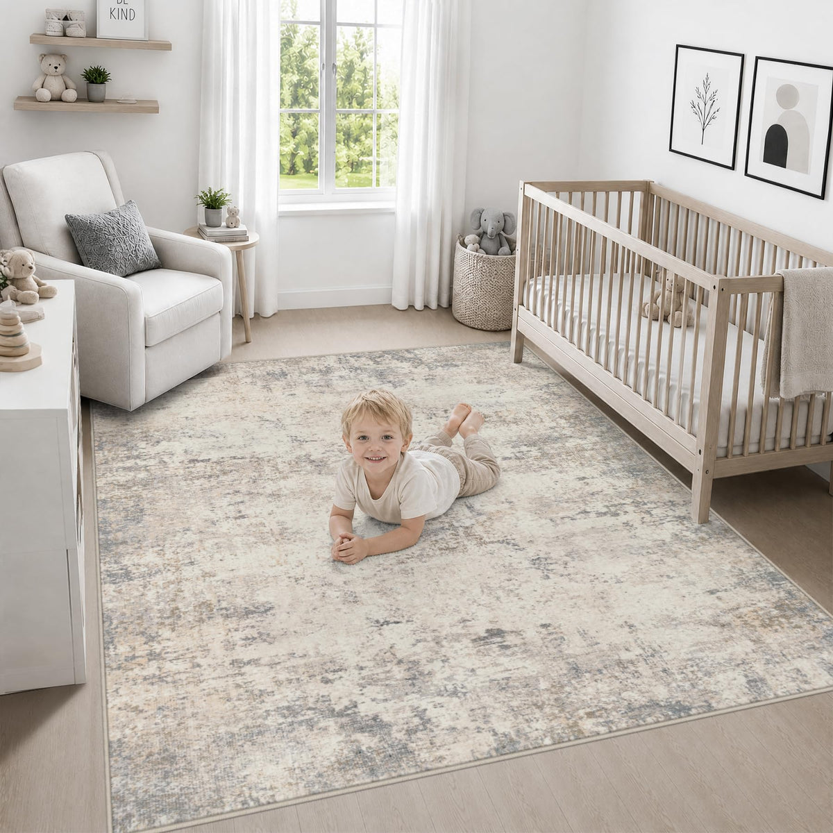 Area Rug Living Room (Grey Beige Brown / 8' x 8' (Square))