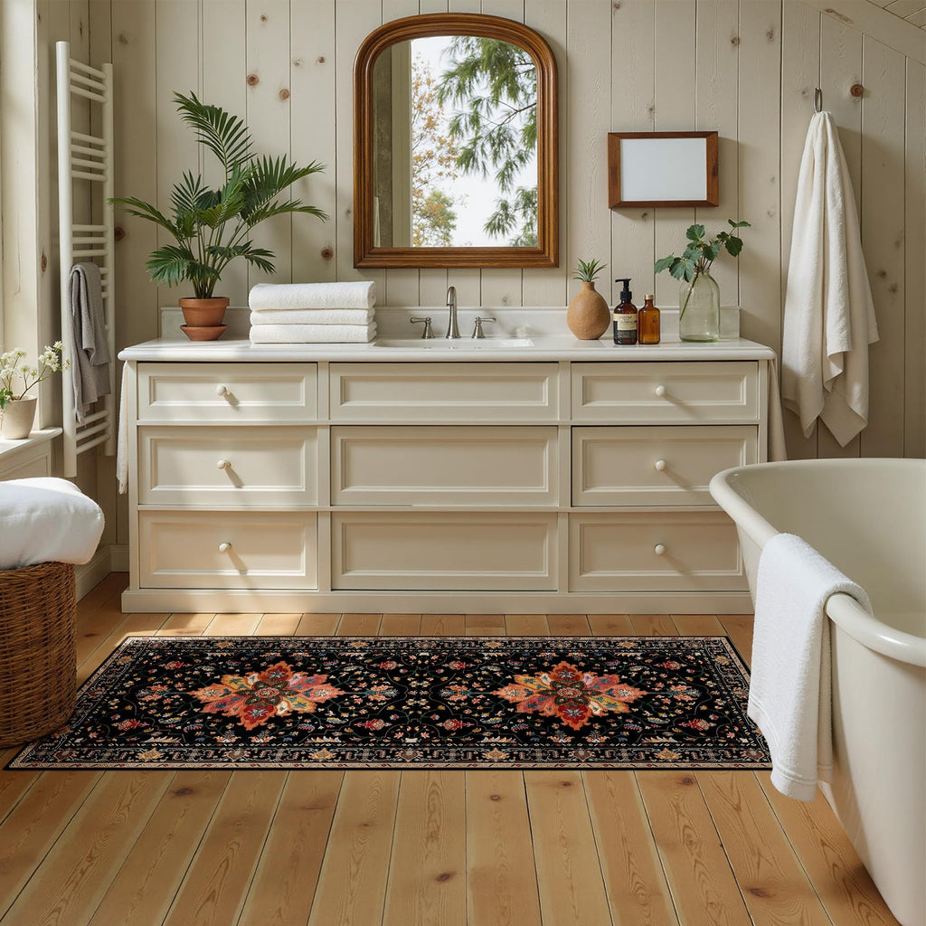Washable Area Rug (Black/Colorful / 2' x 5' (Rectangular))