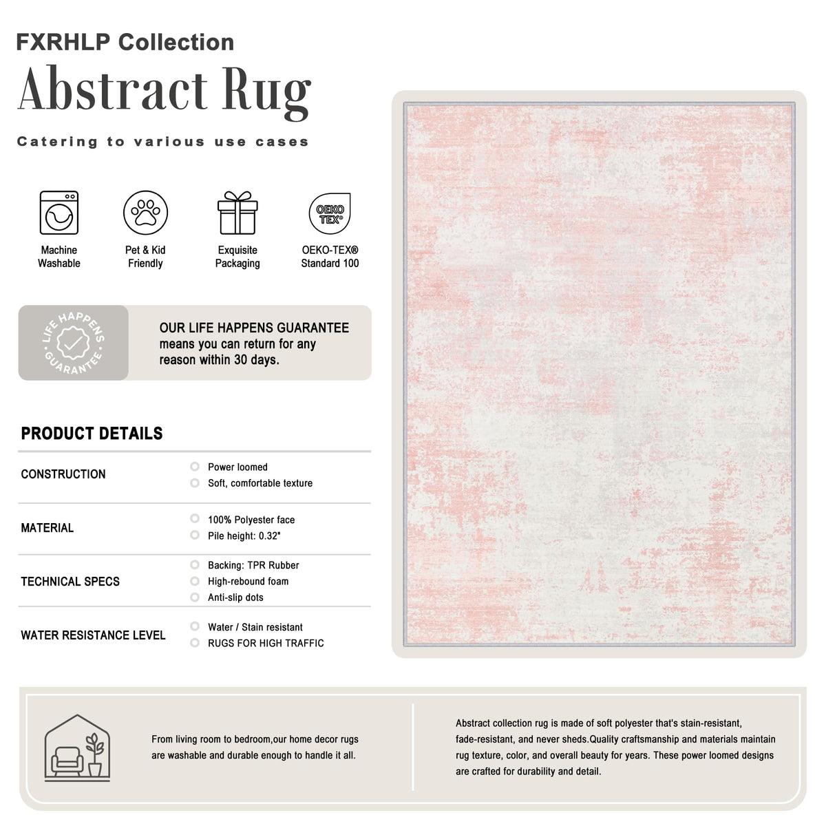 5x8 Area Rug Living Room (Pink White / 5' x 8' (Rectangular))