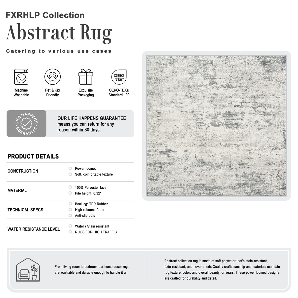 Area Rug Living Room (Grey White / 4' x 4' (Square))