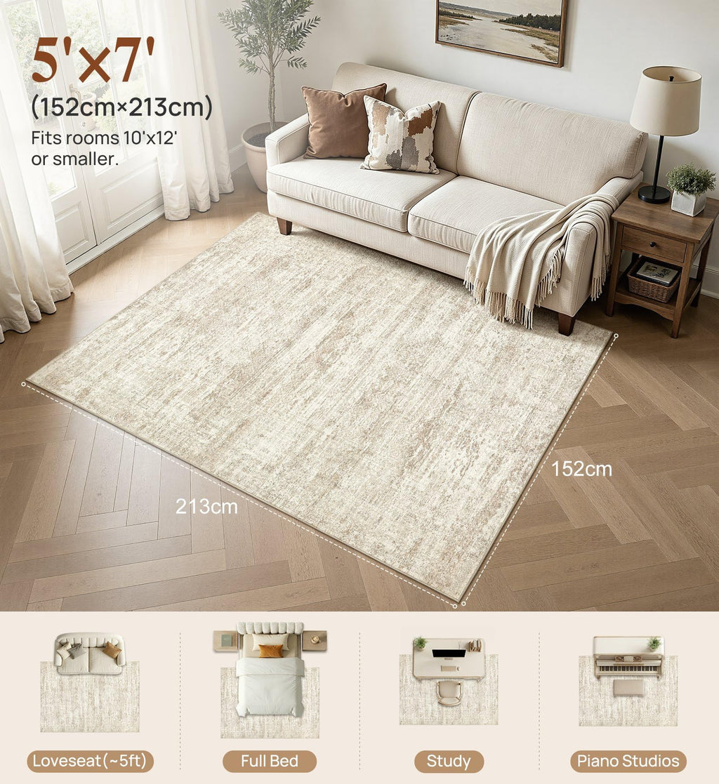 5x7 Washable Area Rug (Beige/Brown / 5' x 7' (Rectangular))