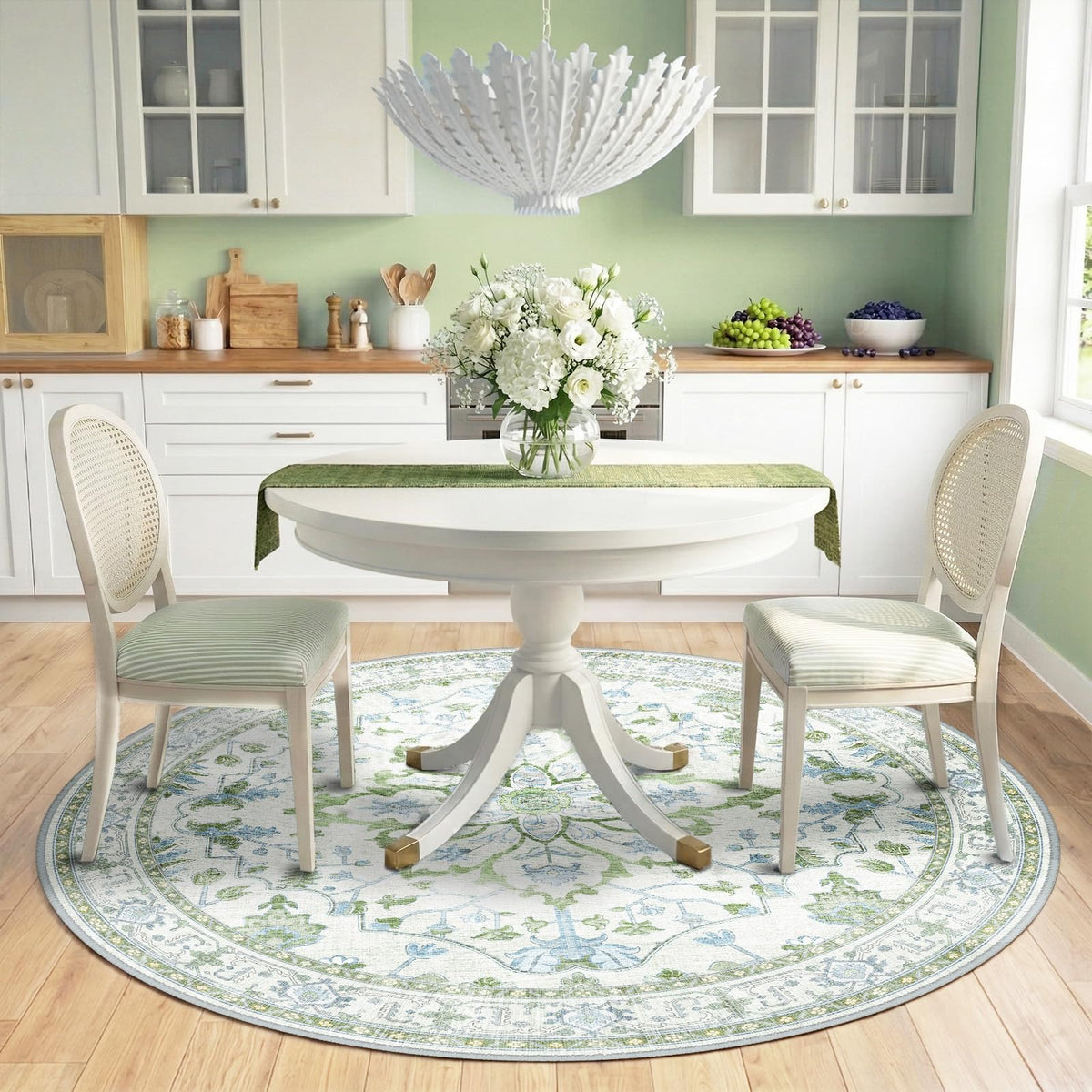 Washable Area Rug (Green/White/Blue / 6' (Round))