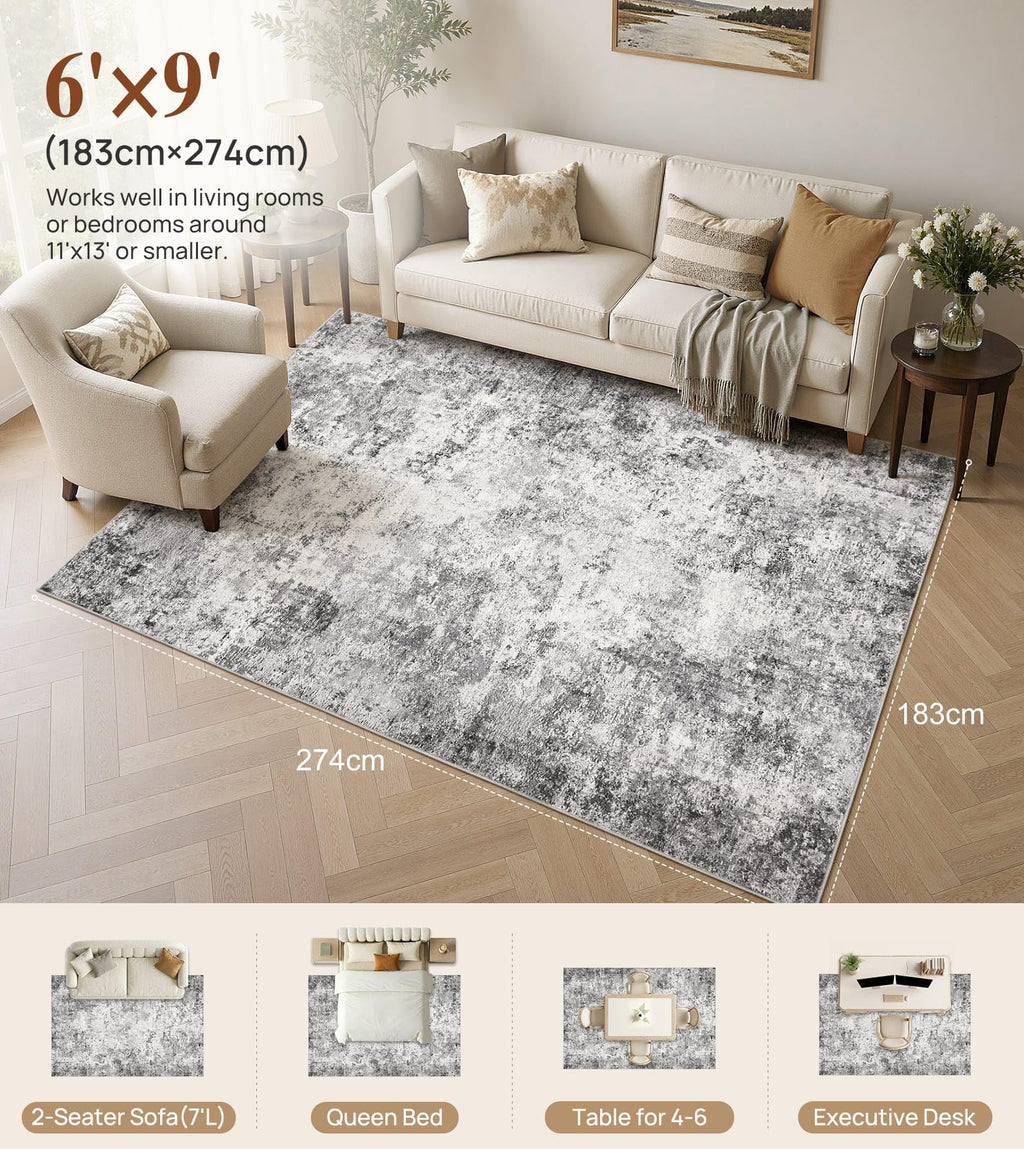 6x9 Washable Area Rug (Grey / 6' x 9' (Rectangular))