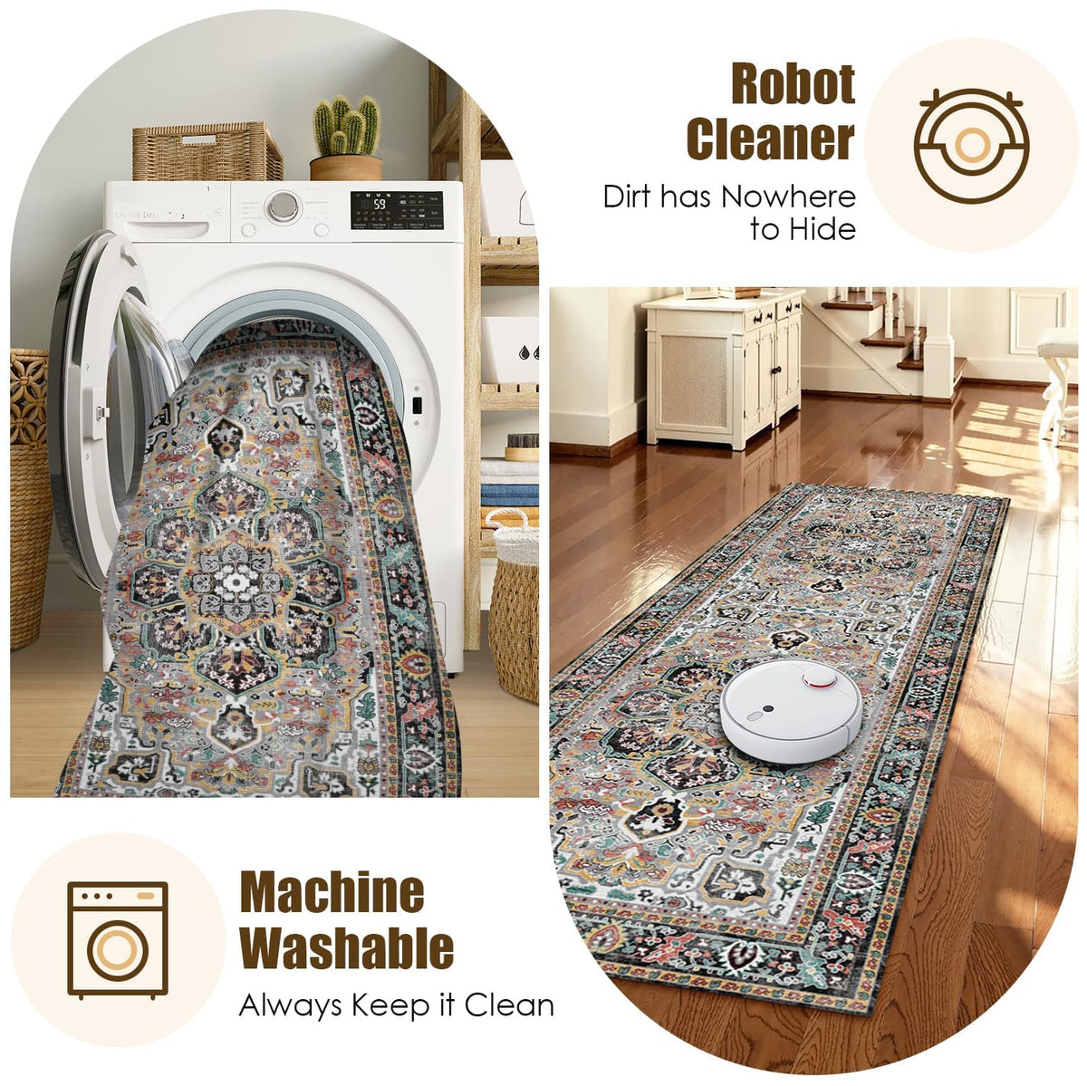 Washable Area Rug 2'6'' x 8' Vintage Traditional Persian Mat (Slate and Multicolor / 2'6" x 8' (Rectangular))