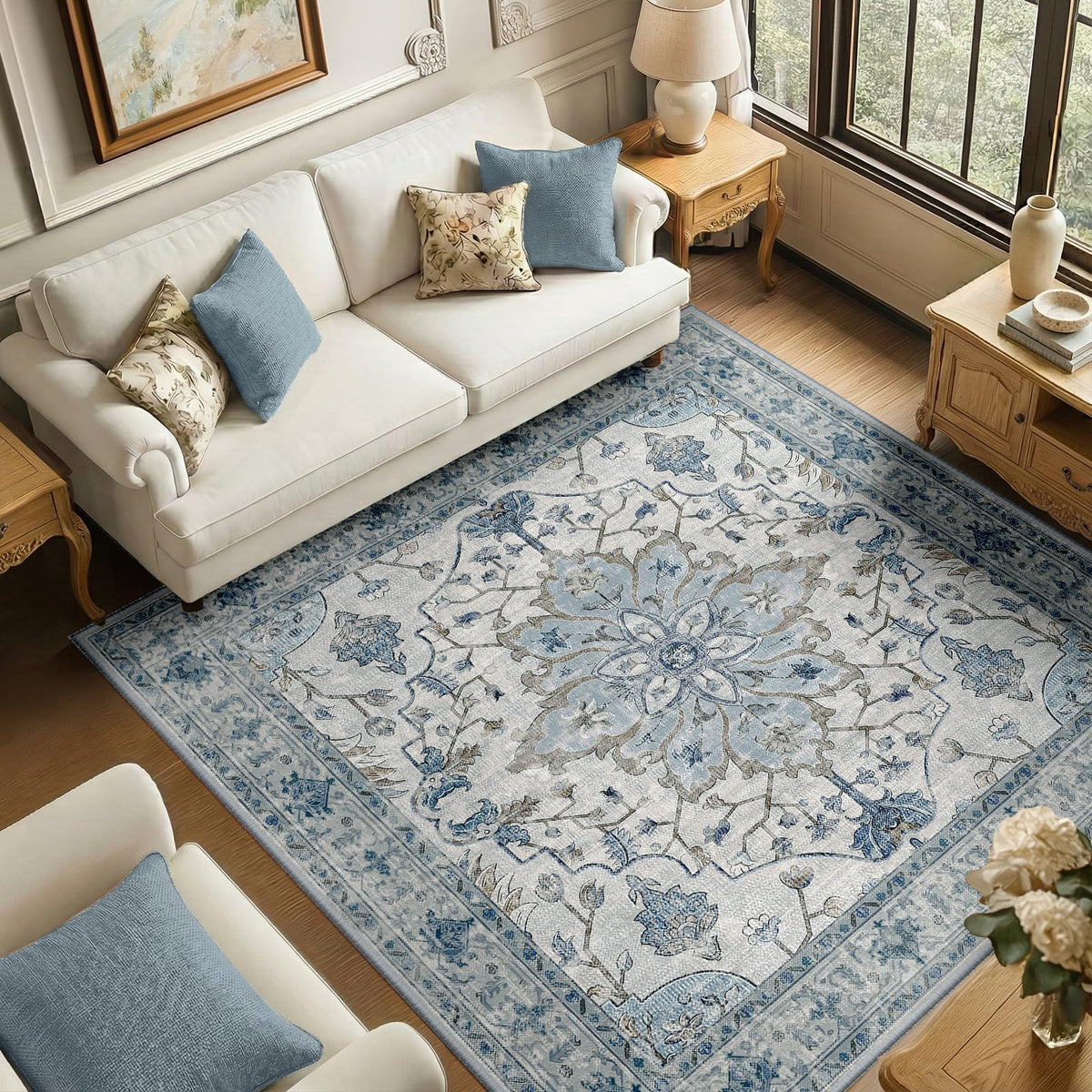 Washable Area Rug (Blue/White/Gray / 6' x 6' (Square))