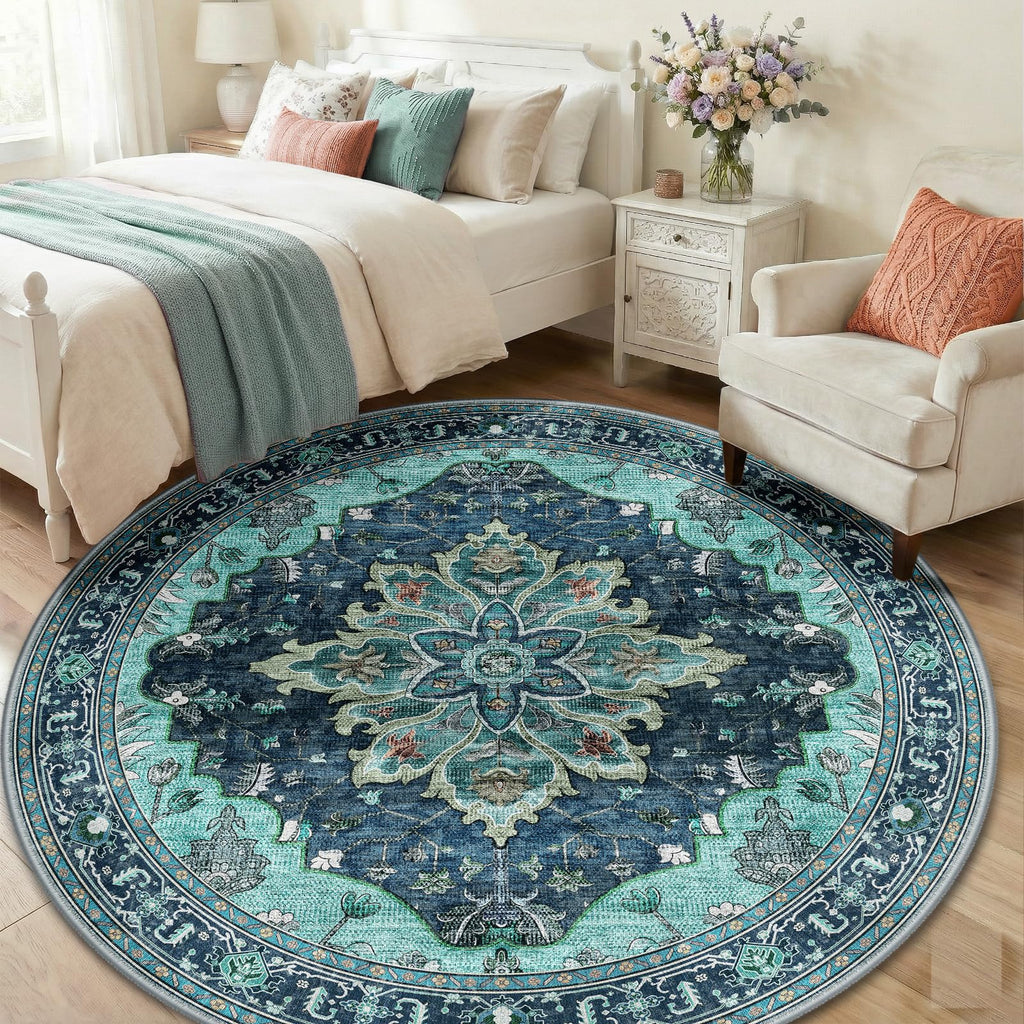 Washable Area Rug (Teal / 6' (Round))
