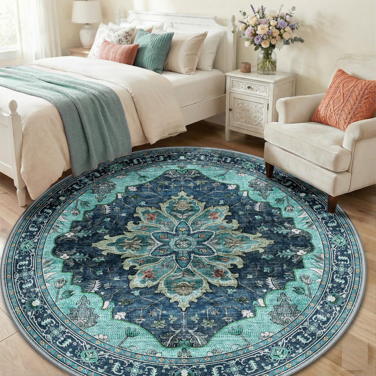 Washable Area Rug (Teal / 6' (Round))