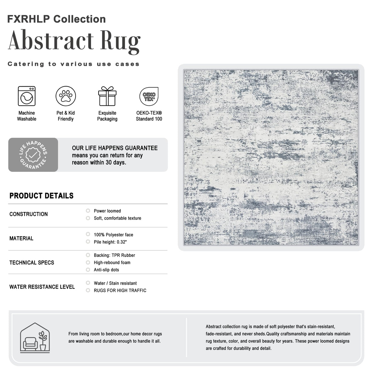 Area Rug Living Room (Blue Grey / 4' x 4' (Square))