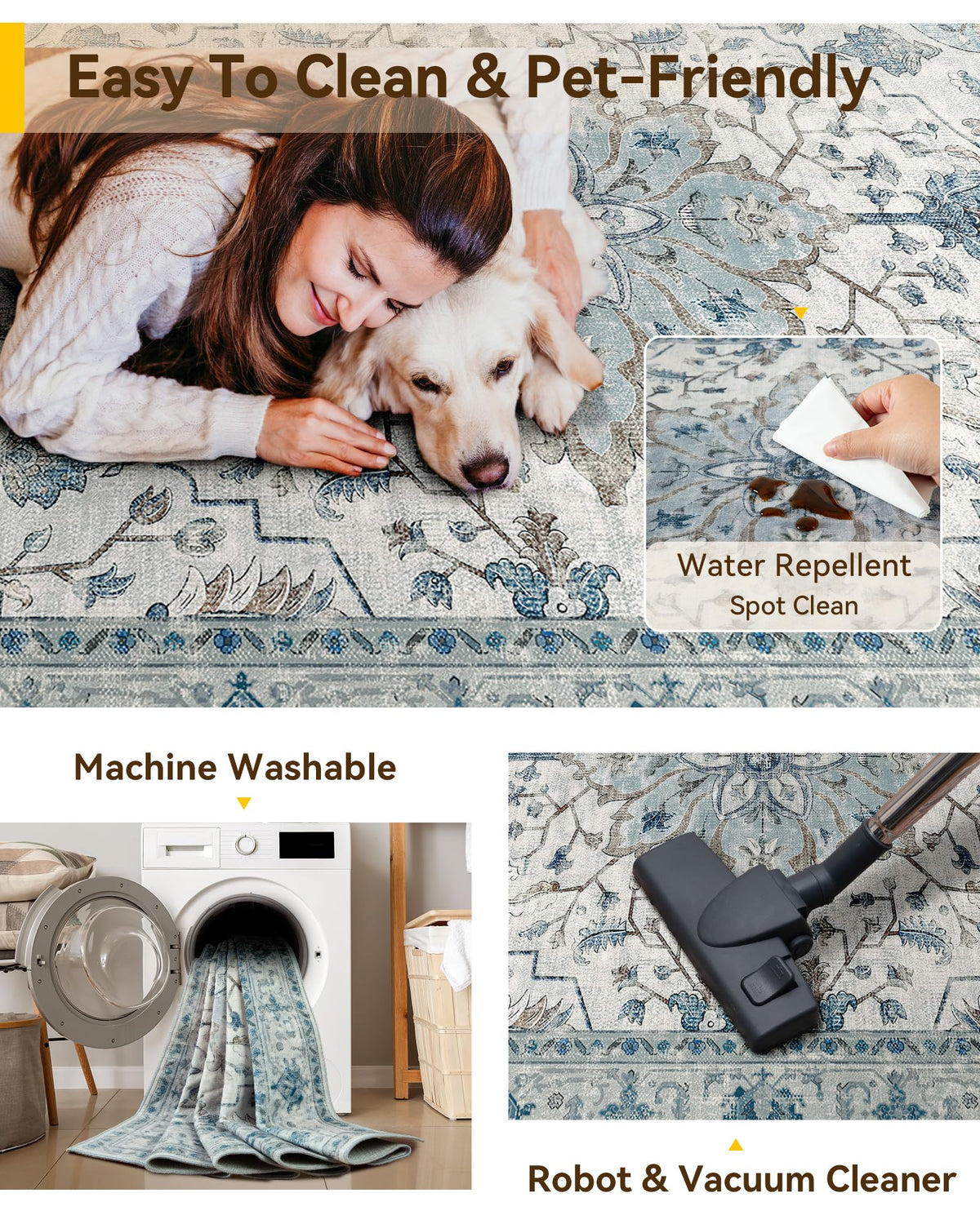 Washable Area Rug (Blue/White/Gray / 4' x 5' (Rectangular))