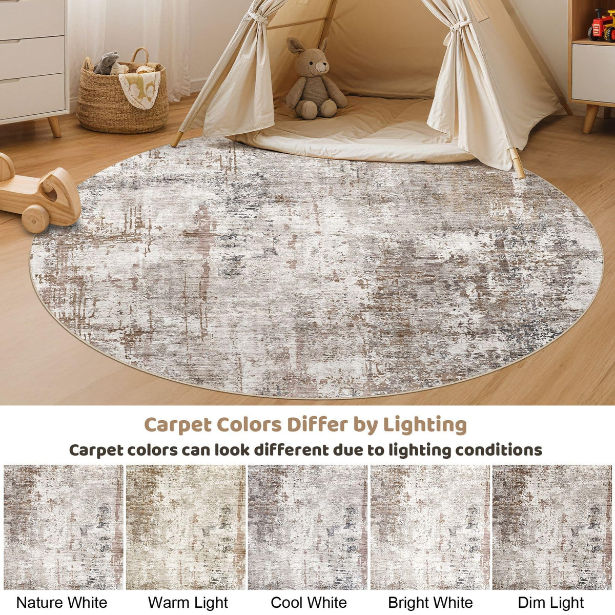 6ft Round Area Rug Living Room Rugs (Brown/Grey/Red / 6' (Round))