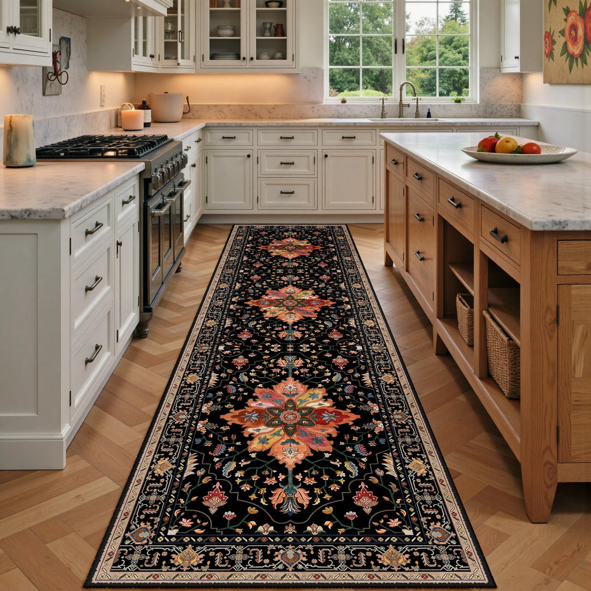 Washable Area Rug (Black/Colorful / 3' x 9' (Rectangular))